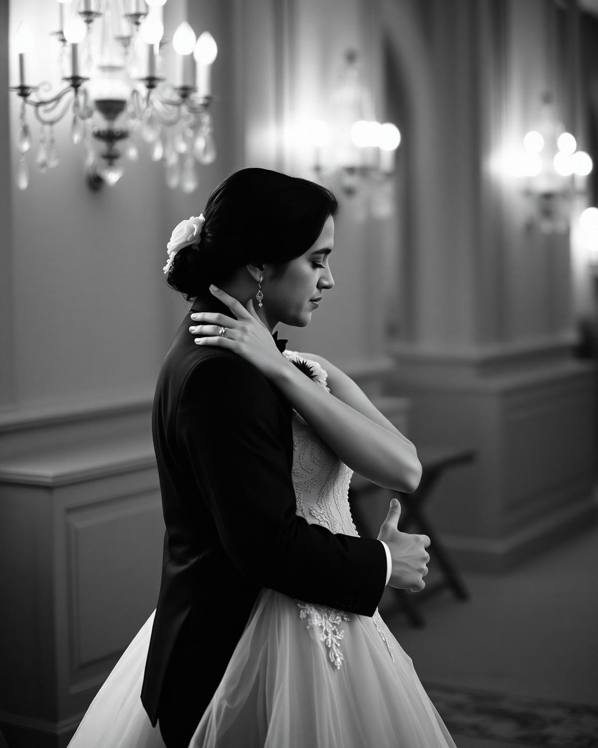 Black and white wedding moment